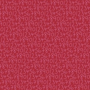 346 - Scrambled hand drawn numbers in red and pink - 100 Pattern project: small scale for quilting, patchwork, kids apparel and home decor.