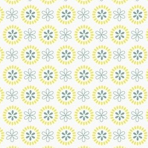 Retro Flowers - Yellow and Teal