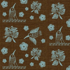 12" Sorrel'n Tody; Brown/Aqua Textured Block Print
