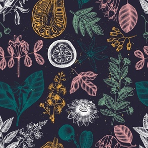 Exotic flowers and plant pattern