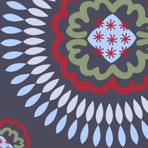 360 - Jumbo large Mandala in Red, Blue and Steel Grey - 100 pattern project for holiday crafts, bag making, quilting and home decor