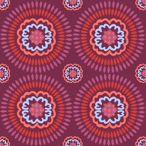 360 - Medium scale Mandala in Plum, Orange and Mauve - 100 pattern project: for holiday crafts, bag making, quilting and home decor