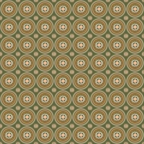 360 - mini small scale Mandala in Olive Green, Cream and Golden Mustard - 100 pattern project: for holiday crafts, bag making, quilting and home decor