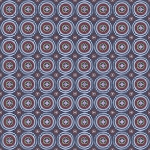 360 - Small scake Mandala in Red, Blue and Steel Grey - 100 pattern project: for holiday crafts, bag making, quilting and home decor