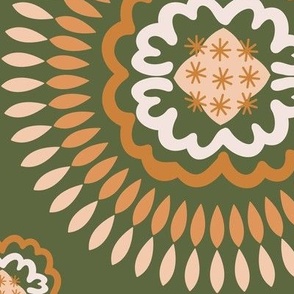 360 $ - Jumbo large scale Mandala in Olive Green, Cream and Golden Mustard - 100 pattern project: medium scale for holiday crafts, bag making, quilting and home decor