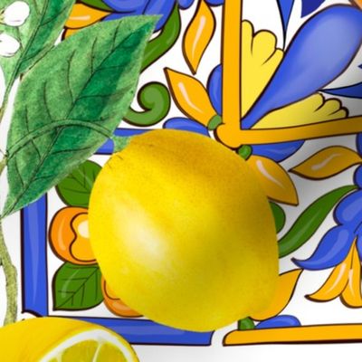 Summer ,Sicilian tiles ,citrus,majolica,lemons ,Mediterranean 