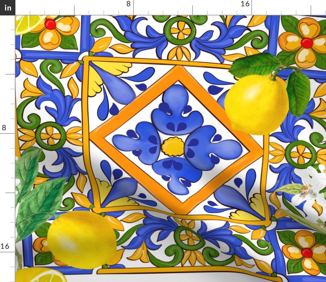 Summer ,Sicilian tiles ,citrus,majolica,lemons ,Mediterranean 