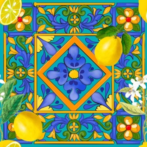 Summer ,Sicilian tiles ,citrus,,majolica,lemons ,Mediterranean 