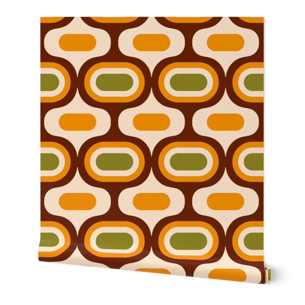 Retro Atomic Ogee ovals mid-century modern moss orange brown