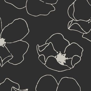 Scattered Minimalist Floral Line Art | Large Scale | Charcoal Grey, Light Grey | hand drawn multidirectional flowers