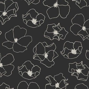 Scattered Minimalist Floral Line Art | Medium Scale | Charcoal Grey, Light Grey | hand drawn multidirectional flowers