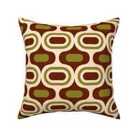 Atomic ogee mid-century modern moss green brown retro ovals