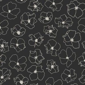 Scattered Minimalist Floral Line Art | Small Scale | Charcoal Grey, Light Grey | hand drawn multidirectional flowers