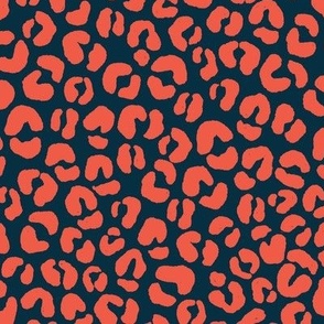 Jaguar Print in Fire Coral and Nautical Navy