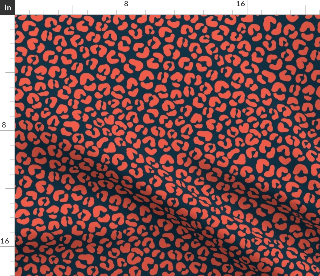 Jaguar Print in Fire Coral and Nautical Navy