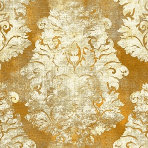 Antique Damask Bronze Yellow Ivory linen texture