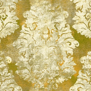 Antique Damask  Chartreuse Green Yellow Ivory linen texture