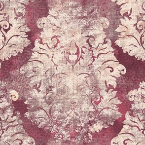 Antique Damask Burgundy Hot Pink Ivory linen texture