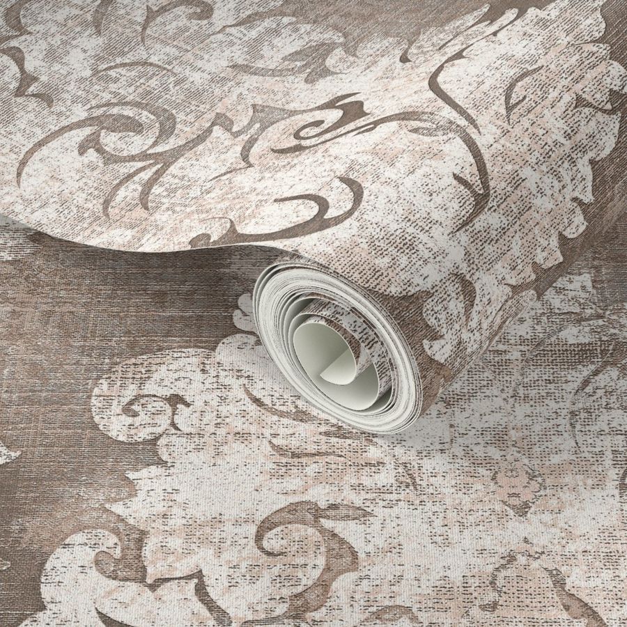 Antique Damask Taupe Beige Ivory