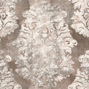 Antique Damask Taupe Beige Ivory