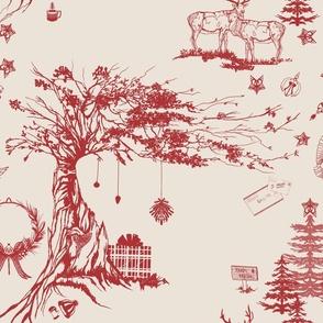 Holiday toile Wreath Red
