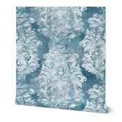 Antique Damask Teal Powder Blue Ivory