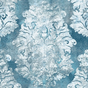 Antique Damask Teal Powder Blue Ivory