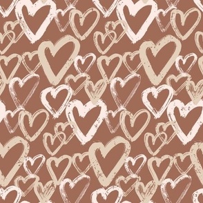 Hand drawn brown and white  hearts