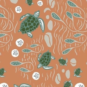 Terracotta Sea Turtles - Rotated - "Twilight Turtles" design