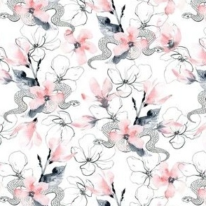 Pink and Grey Flowers with Snakes