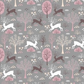 Pink and Gray Woodland Deer