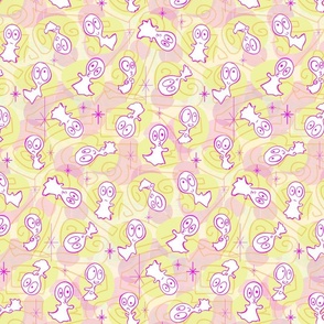 Ditsy Ghost-ies - Halloween pastel ghost-ies in Halloween Pastels - Pastel Pink, Pastel Yellow -- 485dpi (31% of Full Scale)