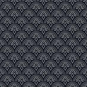 Modern Tribal Scallops - White on Black, Small