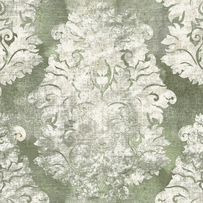 Antique Damask Sage Green Ivory