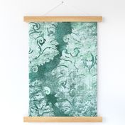 Antique Damask Viridian Green Ivory