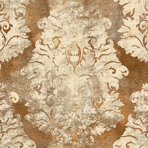 Antique Damask Rust Orange Ivory