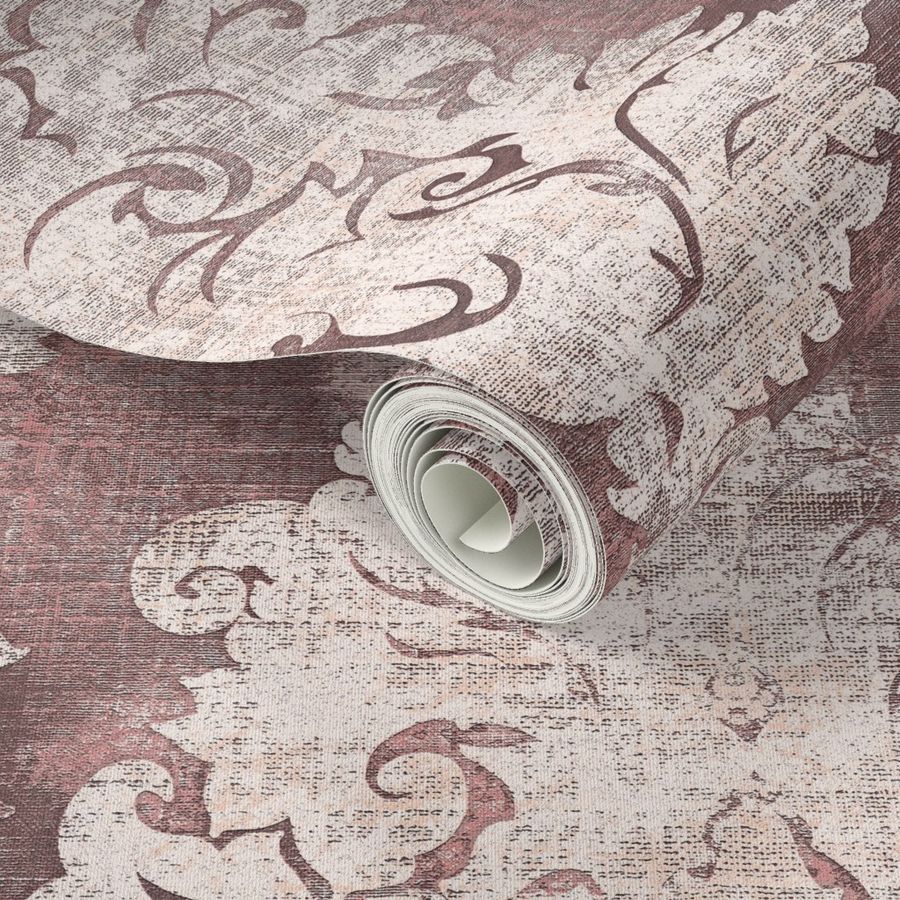 Antique Damask Dusty pink Ivory