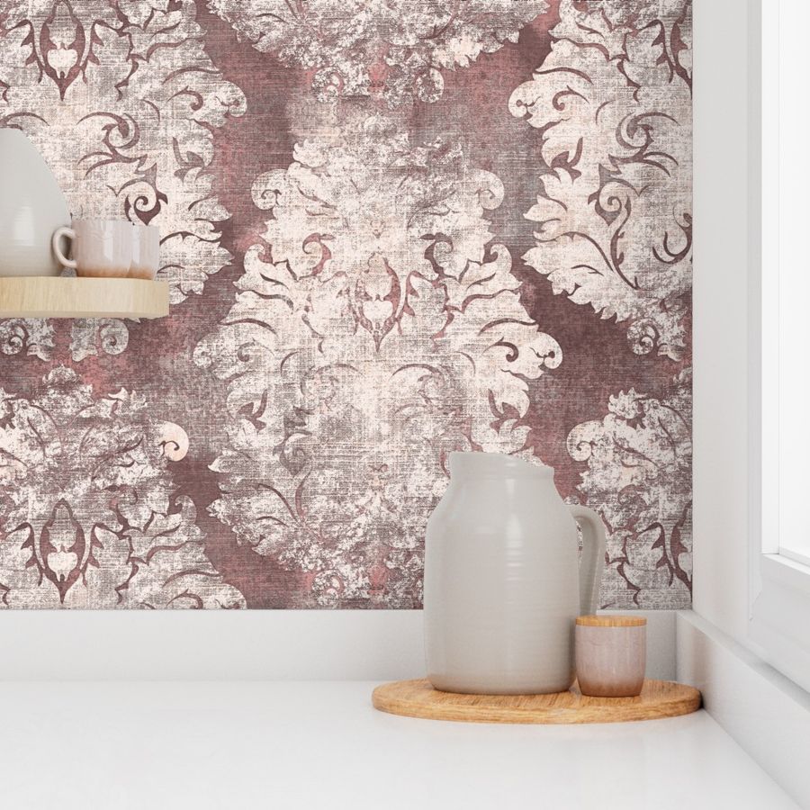 Antique Damask Dusty pink Ivory