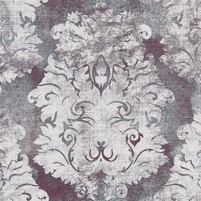 Antique Damask Plum Dusty Teal Ivory