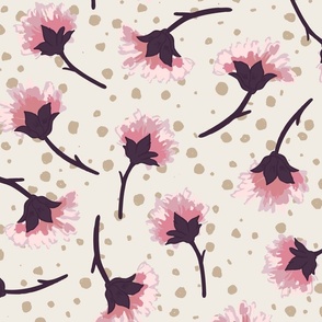 Tossed Secret Garden Pink Daisy Flowers - Large Scale