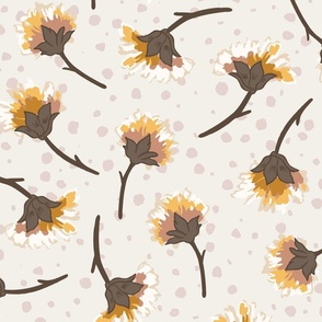Tossed Secret Garden Yellow Forest Florals - Large Scale
