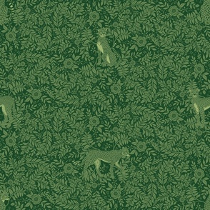 William Morris Inspired Spring Cheetah Pattern in Forest Green - Medium