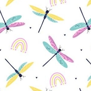 Pastel Dragonflies and Rainbows