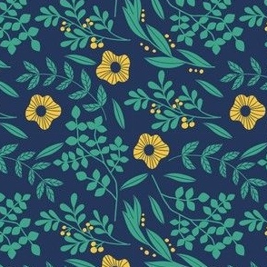 Yellow Buttercup Flowers on Navy Blue