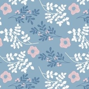 Sweet Pink and White Flowers on Blue