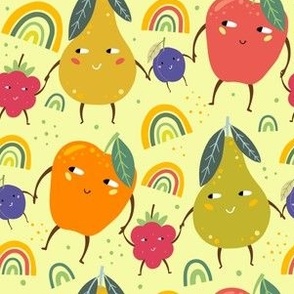 Happy Pears, Apples, and Berries with Faces