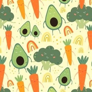 Happy Carrots, Brocolli, and Avocados with Faces
