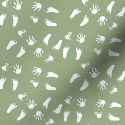 Happy Little Hands & Feet - Small White on Green