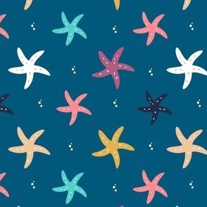 Colorful Starfish in Dark Blue
