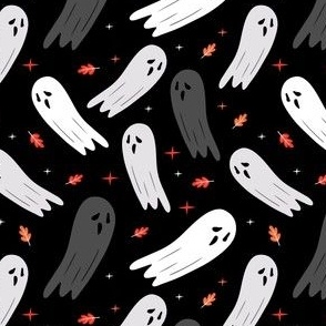 Creepy Cute Halloween Ghosts and Leaves